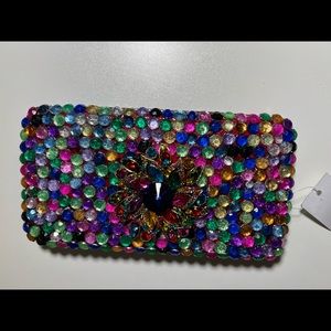Bling wallet with colorful stone flowered center